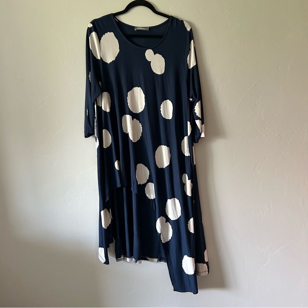 Alembika Spot Swing Asymmetrical Tunic Top Dress Navy Size 5 14-16 Lagenlook